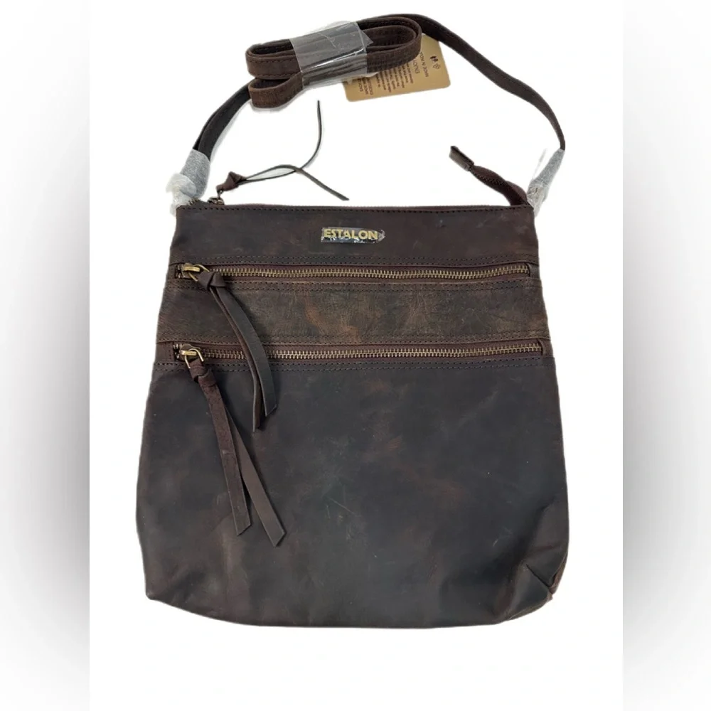 Leather ESTALON Bohemian/Crossbody Bag - Picture 2 of 16